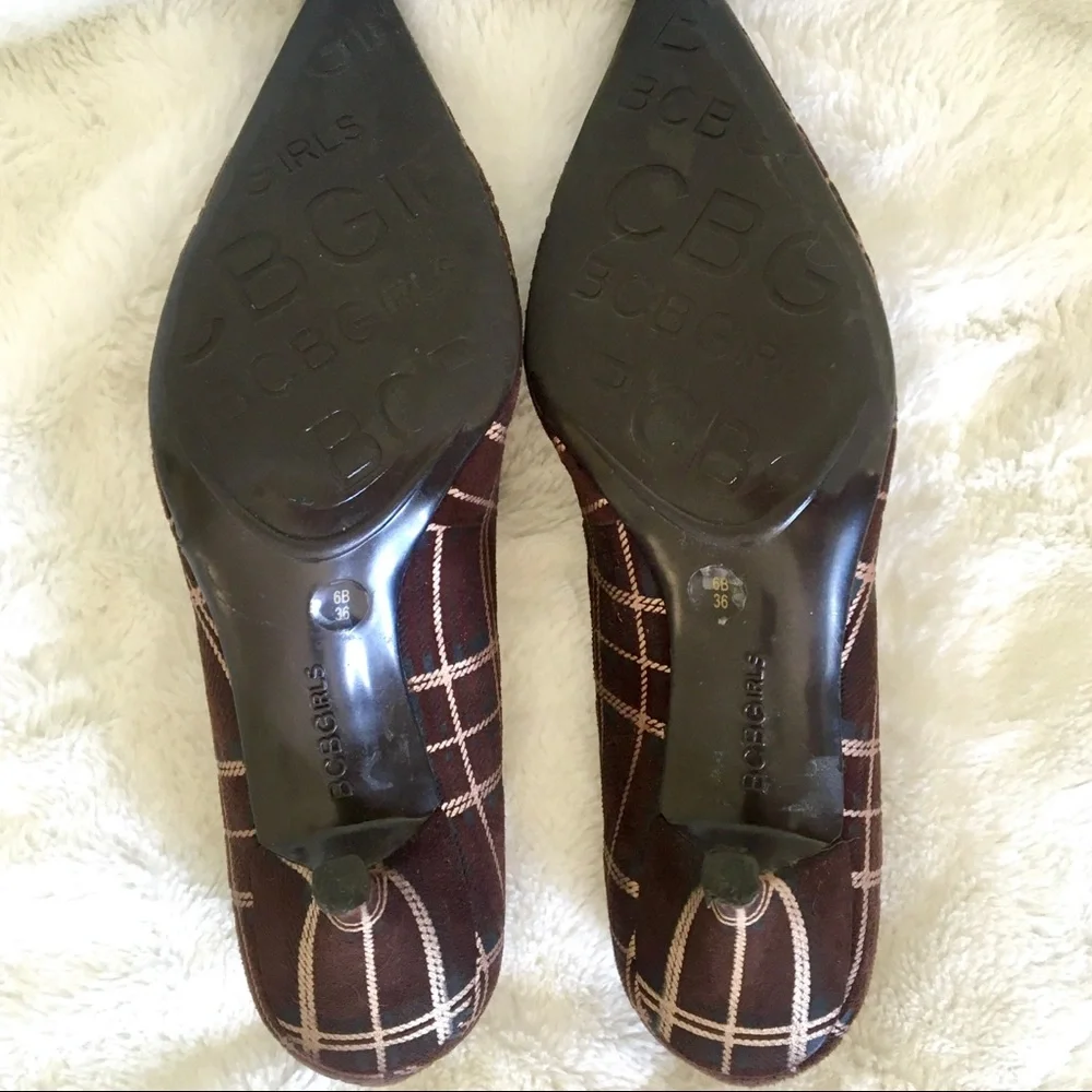 BCBGirls Plaid Brown Suede Heels